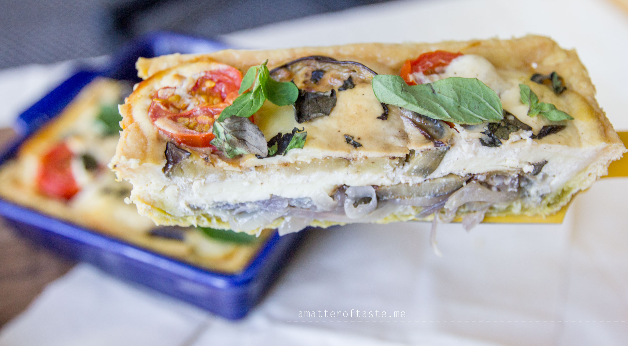 Mediterranean tart with pesto and veggies