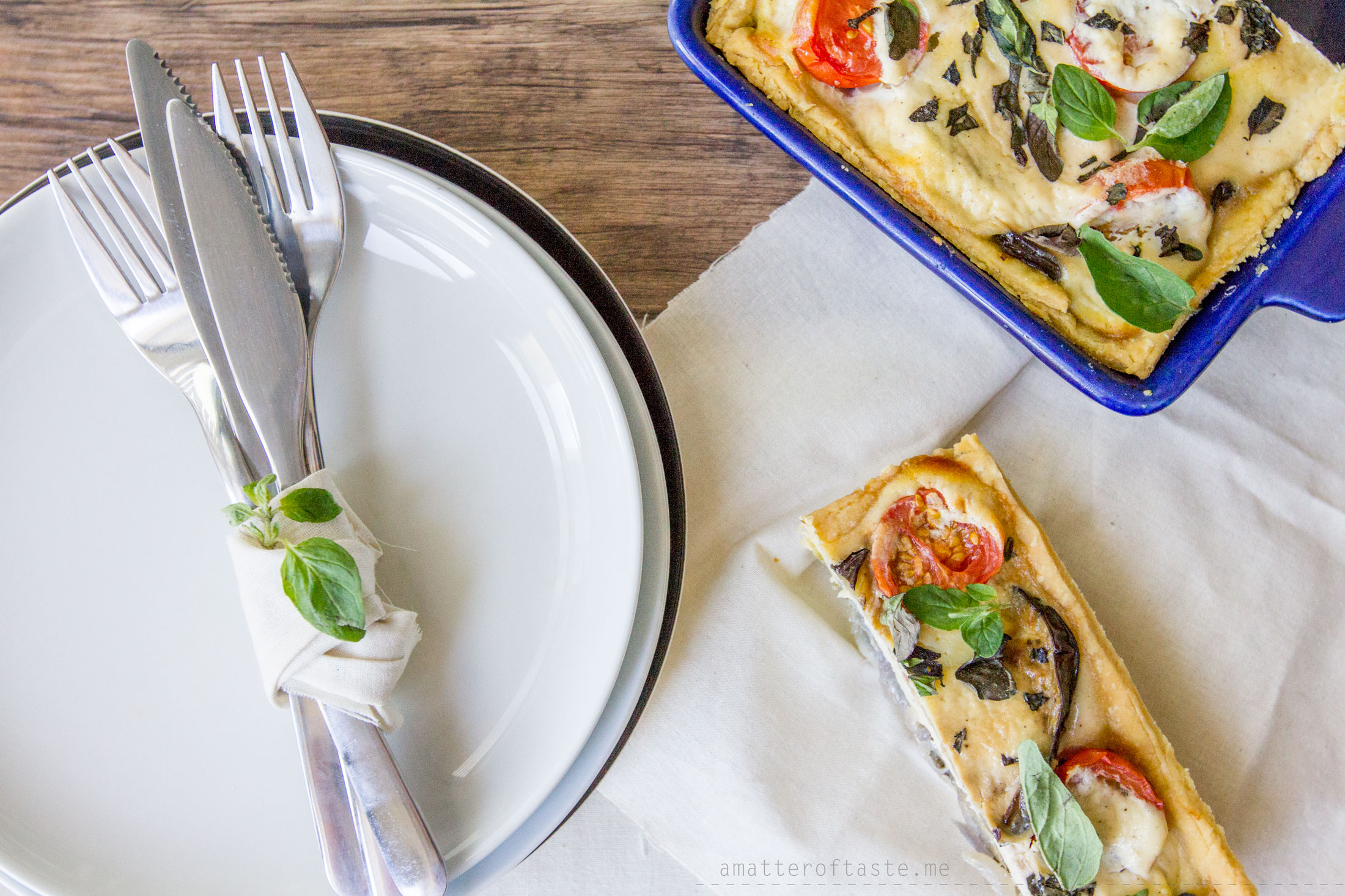 Mediterranean tart with pesto and veggies